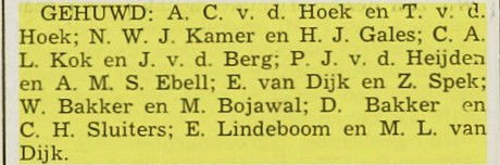 Huwelijksaankondiging van Willem Bakker en Maria Bojawal in de Bussumsche Courant van 25 juni 1938