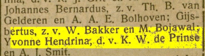 Geboorteaankondiging van Gijsbertus Bakker in de Bussumsche Courant van 17 november 1939