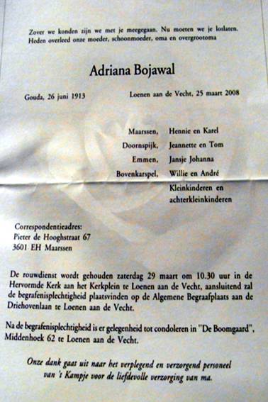 Rouwkaart Adriana Bojawal
