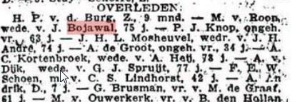 Overlijdensbericht in de Rotterdamsche Courant van 1931 van Maria van Roon