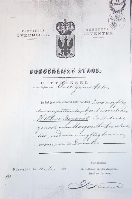 Uittreksel overlijdensregister Willemnus Bojawal