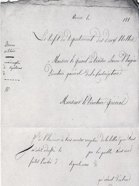 Standaardbrief van het bureau Militaire aan de Prefect van de twee neten te Antwerpen