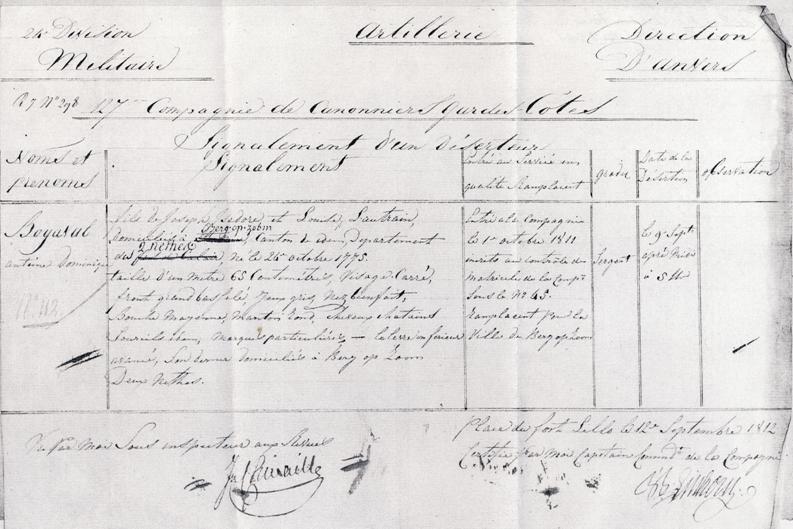Rapport van 12 september 1812 van kapitein Sinkerig of Sinhorig van Fort Lillo dat Antoine Dominique Boyaval is gedeserteerd op 9 september 1812 in de middag