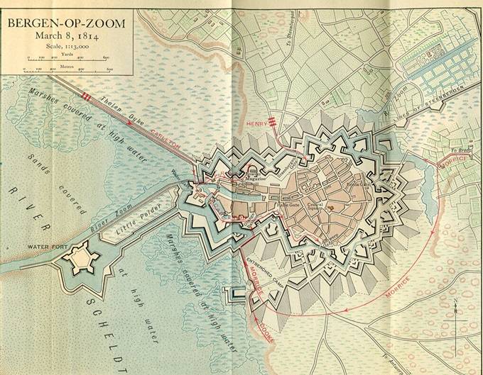 Plattegrond Bergen op Zoom 8 maart 1814