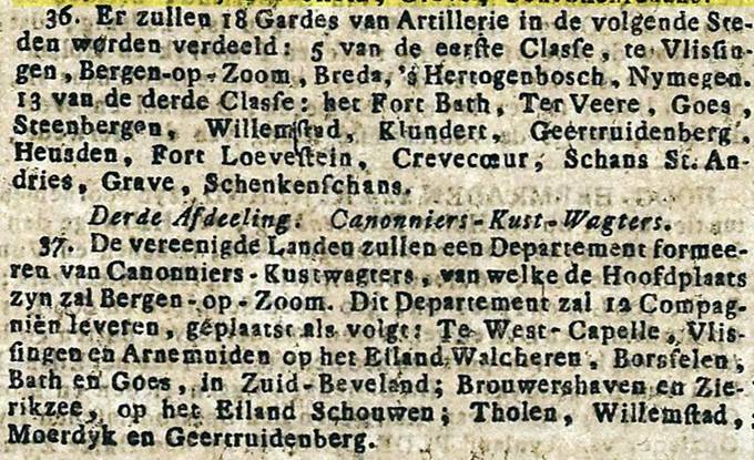 Artikel Leydse Courant 11 mei 1810 formeren van Canonniers Kustwagters