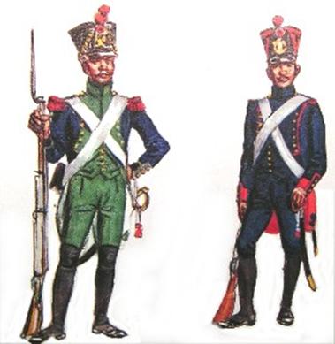 Kledij soldaten van de kustwacht Garde des Cotes (Gardes Cotes) in 1812 en 1813